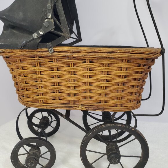 Antique Vintage Victorian Wicker Metal Stroller Doll Carriage Buggy - Picture 8 of 14